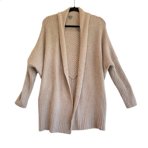 Aeri Sweaters - Aerie Taupe Beige Chunky Knit Open Front Cardigan Sweater Longline Oversized XS